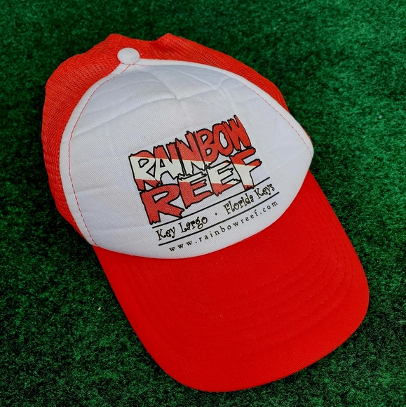 Vintage Rainbow Reef Key Largo Florida Red/White Mesh Snapback Trucker Cap Hat - Picture 8 of 9